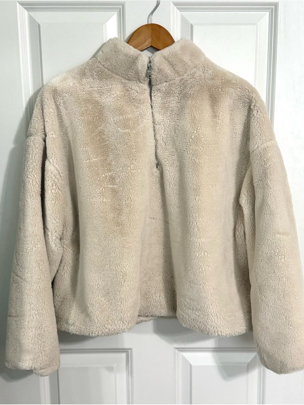 a new day Plush Quarter-Zip Teddy Jacket in Cream Size Large Faux Fur